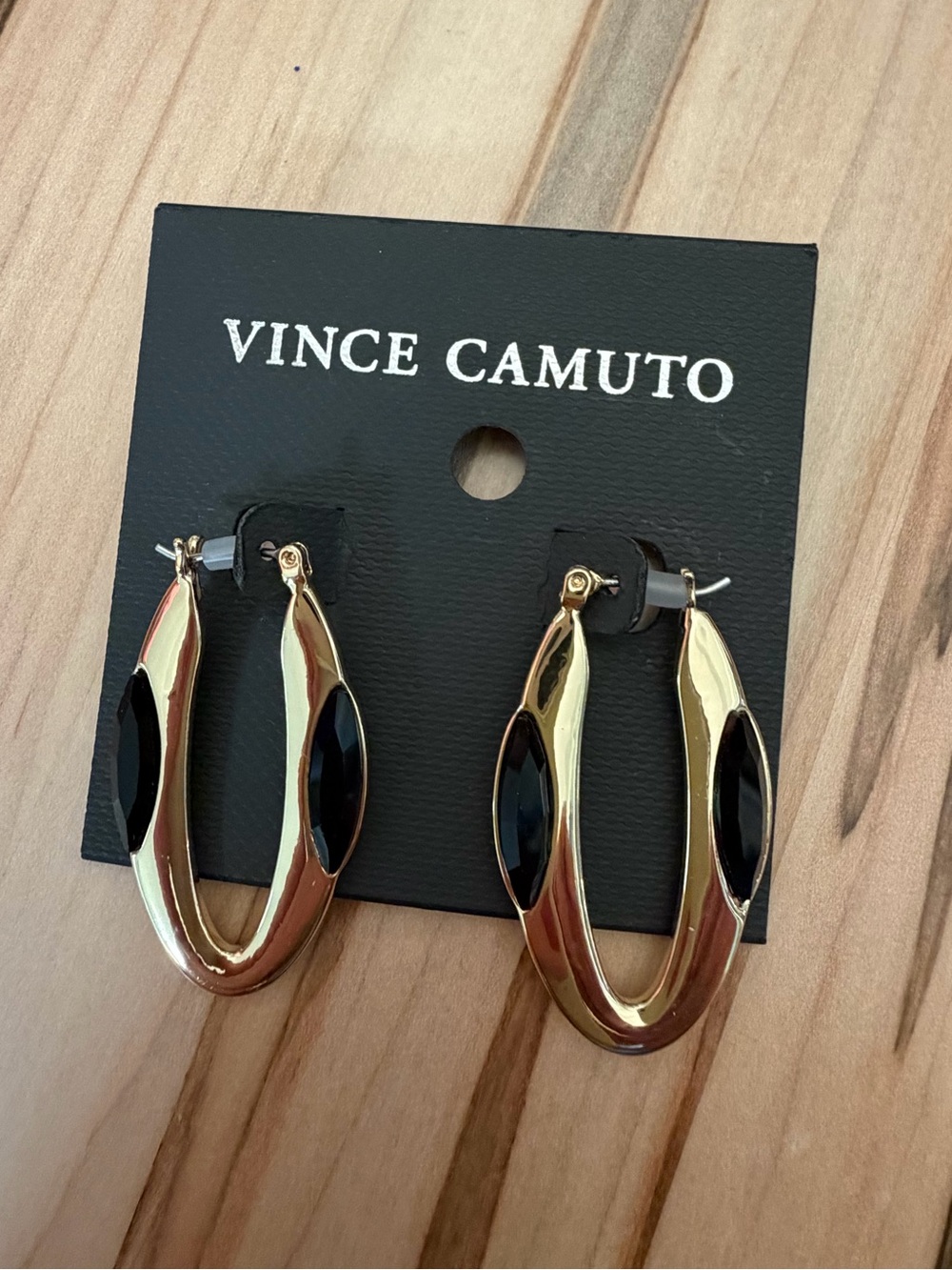 Vince Camuto Gold Earrings with Black Inlay Hoops
